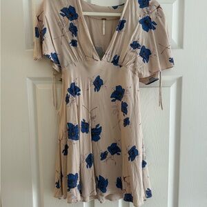 Free People Light Pink and Blue Flutter Sleeve Mini Dress